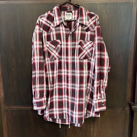 Ely Cattleman Burgundy Plaid Pearl Snap Shirt 2X - Picture 1 of 4